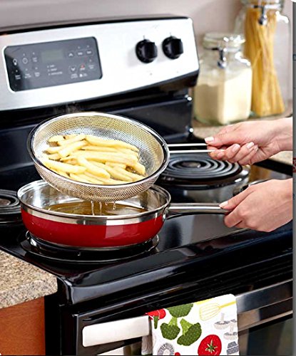 Click Here to See More Images  Frying Basket Round set of 2 Large Small Stainless Steel Fry Fish Chicken Tortilla chili boiled Lodge Shallow Baskets French Multipurpose Kitchen Colander Strainer Food Fruit And Vegetable