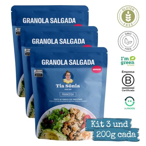 Tia Sônia, Granola Salgada Francesa Parmesão Castanhas Kit 200g cada Tia Sônia Artesanal Sem Glúten
