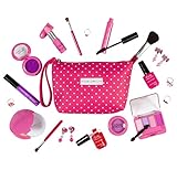PixieCrush Pretend Play Cosmetic and Makeup Set. 12 Piece Designer Kit with Pink Polka Dot Handbag