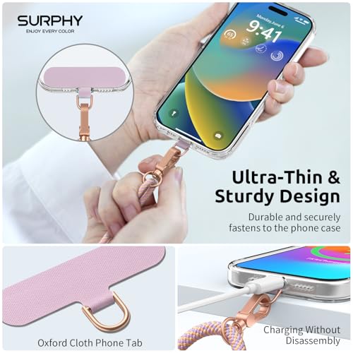 SURPHY Mobile Phone Cord, Hanging Strap Lanyard with 2 Durable Patches, Adjustable Neck Straps, Multifunctional Chain Compatible with Most Cases, Pink and Purple