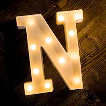Foaky LED Letter Lights Sign 26 Alphabet Light Up Letters Sign for Night Light Wedding Birthday Party Battery Powered Christmas Lamp Home Bar Decoration (N)