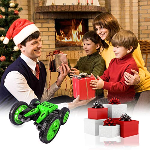 RC Cars Stunt Car Toy, 4WD 2.4Ghz Remote Control Car Double Sided Rotating Vehicles 360° Flips, Green RC Cars for Kids Birthday Gifts