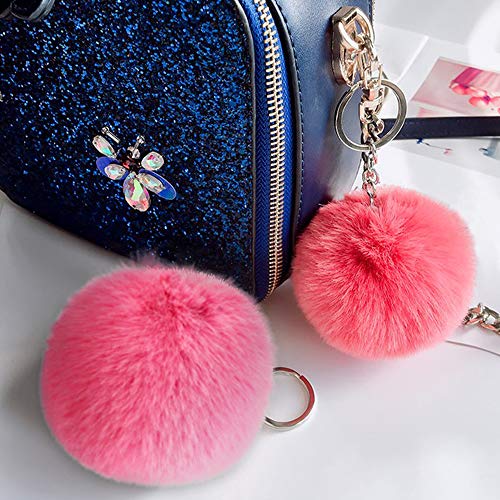 16 PCS Pom Poms Keychains Fluffy Faux Rabbit Fur Pompoms Balls for Girls Women (Mix Colors)