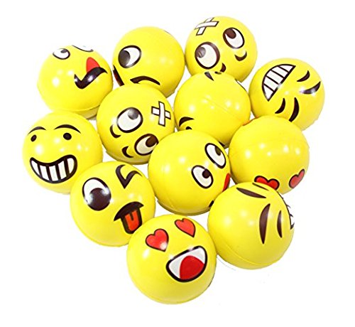 Set of 24 Assorrted Big Happy Face Fun Emoji Hand Wrist Finger Exercise Stress Relief Therapy Squeeze Ball … (24 Pack)