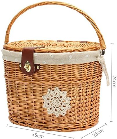 Willow Bicycle Front Basket With Lid Waterproof Handle Linen Outdoor Plant Hand-woven, Waterproof, Natural Environment.