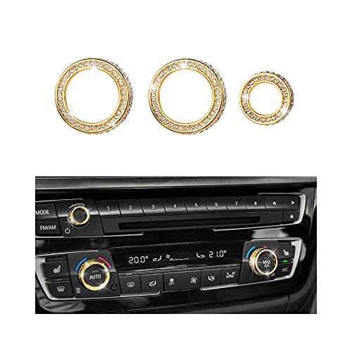 1797 Compatible AC Knob Caps for BMW Accessories Parts Air Conditioning Covers Decal Bling Interior Decorations 2 3 4 Series X3 X4 X5 X6 F30 F31 F15 F16 G01 F82 F83 iDrive AWD Women Men Crystal Gold