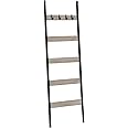 HOOBRO Blanket Ladder, 5-Tier Towel Rack with Hooks, Wall-Leaning Blanket Rack, Decorative Display Ladder Shelf, Scarves, Industrial, Living Room, Bedroom, Greige and Black BG52CJ01