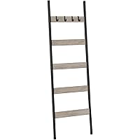 HOOBRO Blanket Ladder, 5-Tier Towel Rack with Hooks, Wall-Leaning Blanket Rack, Decorative Display Ladder Shelf, Scarves, Ind