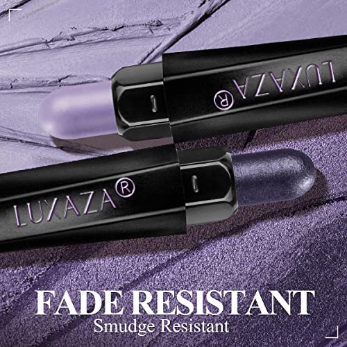 LUXAZA 6 PCS Purple Metallic Eyeshadow Stick Set, Light to Dark Cream Eye Shadow Pencil Crayon Brightener Highlighter Makeup Stick Kit, Hypoallergenic Waterproof Shimmer Eyeliner Make Up