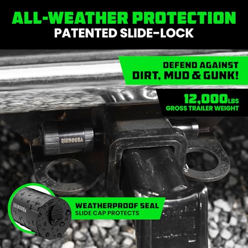 Rhino USA 2” Trailer Hitch Pin – Patented 5/8" Locking Receiver Pin for Class III/IV Hitches – Weatherproof, Anti-Theft, Debris-Protected – Tow Truck Ready – Black 1PK