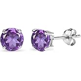Sterling Silver African Amethyst Round-Cut Solitaire Stud Earrings for Women