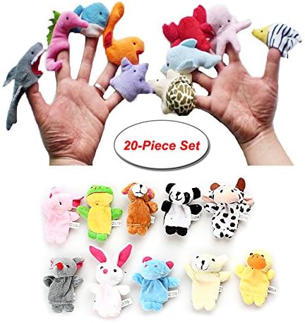 20PCS Cute Game Finger Puppet Animal and Ocean Fish Plush Toys Gift Marine Animals Story Telling Toys Preschool Kids Baby Favor Dolls Educational Toys
