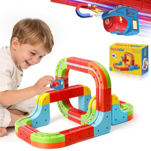 Blocos de Montar Construção Kit STEM Pista de Trem Carrinho Elétrico 3D Brinquedo Infantil (128 Peças)