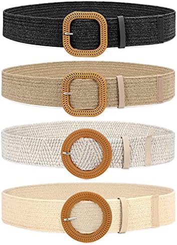 3 Pack Straw Woven Elastic Stretch Waist Belts Boho Braided Skinny Dress Belt Deago Straw Woven Elastic Stretch Waist Belts for Women  main image 3