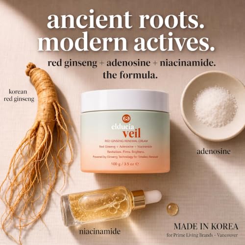 elducia Korean Red Ginseng Collagen Day & Night Cream, Face Moisturizer for Women with 2% Niacinamide, 5-Peptide Complex & Hyaluronic Acid, Brightening, Firming, Hydrating, Glass Skin Renewal Cream, 100ml