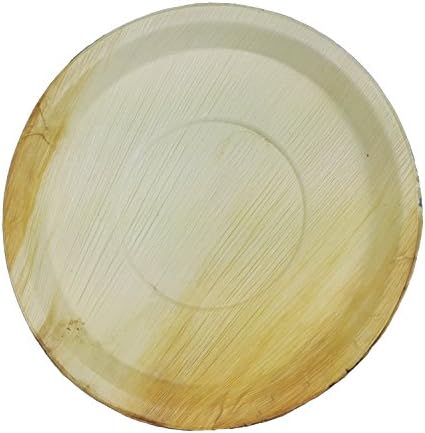 Swadeshi Myesha Crafts Wooden and Biodegradable Leaf Round Plates Thali (12 Inch, Natural) - Pack of 12