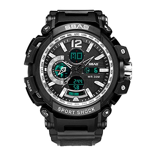 Mens Watches Chronograph Clock Electronic LED Digital Big Face Analog Digital Watch Multifunction EL Backlight-Dual Time Zone- 30M Waterproof- Imported Movement, Fashion Military Outdoor Sport Watch