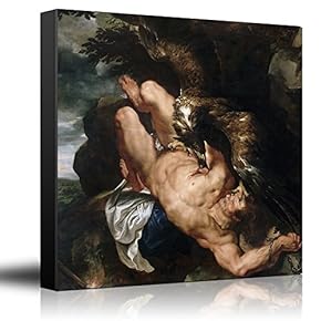 Oil Painting of Prometheus Bound by Peter Paul Rubens - Baroque Style - Catholic, Christianity, Eagle - Canvas Art Home Art - 12x12 inches