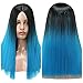 MISSWIG Wig for Women Heat Resistant Short Synthetic Hair Ombre Aqua Blue 14 Inches 300 Gram With Wig Cap