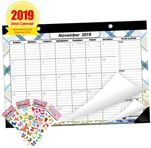 HeiYi 2018-2019 Desk Calendar Monthly Desk Pad Calendar Wall Calendar with Four Planner Stickers (November 2018 to December 2019,15.8"x11")