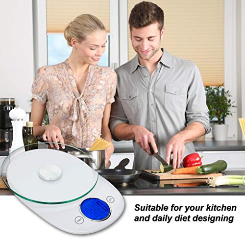 Food Scale, Digital Kitchen Scale High Accuracy & Multifunction for Cooking baking with Touch Sensitive Screen 11lb/5kg, Glass, White (Batteries Included) by CHARMLINE