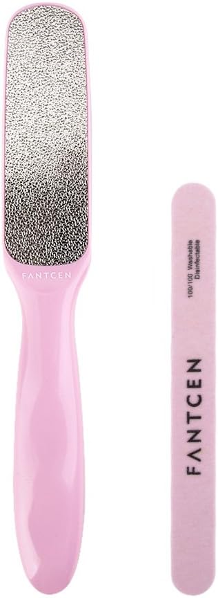 FANTCEN Foot File Callus Remover with Pink Nail File Stainless Steel Dual Side Foot Rasp Manicure Nail Art 100/100 Grit Pedicure Care Cuticle Tool Home DIY