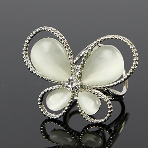 kilofly 4pc Women's Elegant Faux Pearl Crystal Rhinestone Scarf Ring Buckle Clip