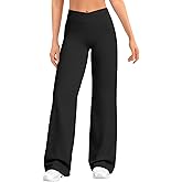 Ieumaz Straight Leggings for Women V Crossover High Waisted Wide Leg Yoga Pants Stretch Casual Gym Workout Yoga Pants