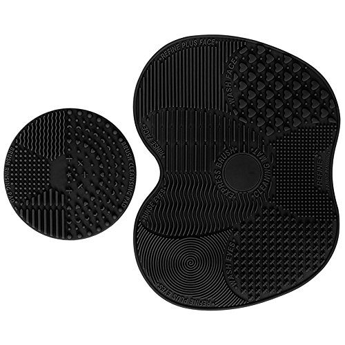 Makeup Brush Cleaning Mat, ESARORA Makeup Brush Cleaner Pad Set of 2 Cosmetic Brush Cleaning Mat Portable Washing Tool Scrubber Suction Cup (Black)