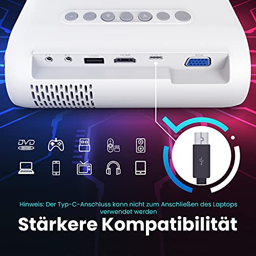 Beamer Full HD WiFi Bluetooth,6000 Lumen Mini Beamer Cube Unterstützung 1080P Full HD, Heimkino Beamer Projektor mit TV Stick/Type C/Android/iOS/HDMI/USB/SD/VGA