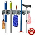 RockBirds T56 Wall Mounted Mop and Broom Holder, Storage Solutions for Broom Holders Garage Storage Systems Broom Organizer and Stainless Steel Hook (Gray)