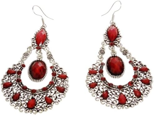 Earrings - Silver Tone and Red Large Acrylic Chandelier Earrings - Kiki's Red Flamenco Flair