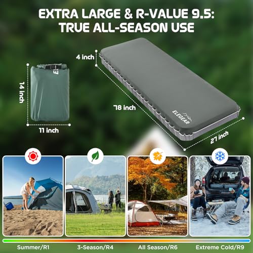 Elegear Colchoneta Inflable de Air & Foam Doble Capa, CumbreX™ Colchón de Camping de 10 cm Espuma Ultragruesa con Bolsa Inflable, Valor R 9.5 Colchoneta Portátil 4 Estacione para Viajes y Aire Libre