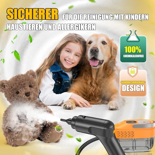 Muvano Handheld Steam Cleaner with 3 Levels Adjustable Handle, 1500 W Steam Cleaner, 100% Chemical-Free for Household, Kitchen, Upholstery, Bathroom, Car, High Pressure Steam Against Dirt Bacteria