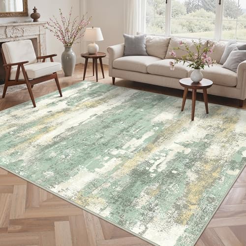 BEIMO Short Pile Living Room Rug, Abstract Modern Non-Slip Washable Rugs, Large Carpet for Living Room, Bedroom, Dining Room, Sage Green, 300X400CM