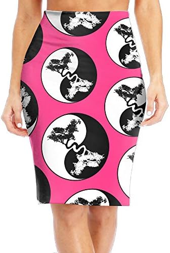 DFGDF Skirt Bonsai Tree Yin Yang Lover Womens Below The Knee Floral Print Elastic Pencil Skirt