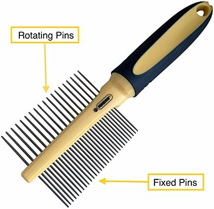 Pixikko Double Sided Stainless Steel Shedding Comb with Rotating Pins for All Coat Types Dogs &amp; Cats Daily Grooming