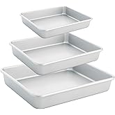 Barlket Deep Baking Pans Set of 3, Rectangle Cake Pan Nonstick, Heavy Duty Thick Bakeware Lasagna Pan for Toaster Oven, 9/11/13 Inch Tray for Brownie, Siliver