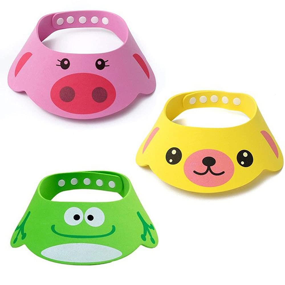 JINHENB 3Pcs Christmas Baby Bathing Cap,Adjustable Kids Shower Cap Shampoo Shower Protection Safety Visor Shield HatBathing Protection Cap for Toddler,Baby,Kids (Cartoon) (Style 1)