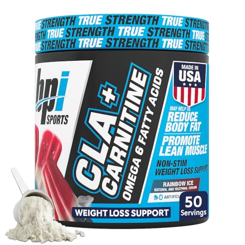 BPI Sports CLA + Carnitine Powder – Caffeine Free, Rainbow Ice, 50 Servings