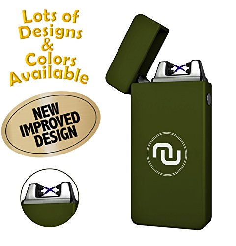 Novelty WaresÂ® USB Flameless Plasma Dual Arc Rechargeable Windproof Cigarette Lighter with Charging Cable and Gift Box (Tactical Green)