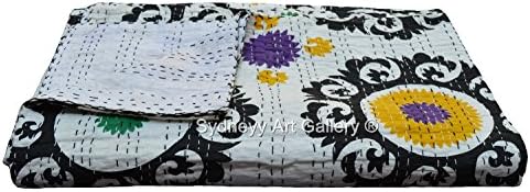 Sydneyy Art Gallery Indian Kantha Quilt, Suzani Kantha Rallies, Bohemian Bedding Kantha Reversible Bedspread / Blanket (King Size)
