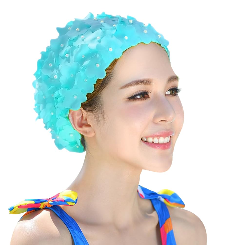 Floral Swimming Cap for Women - Lightweight Vintage Bathing Cap with Super Elastic Fit, Perfect for Long or Short Hair - Ladies & Teens