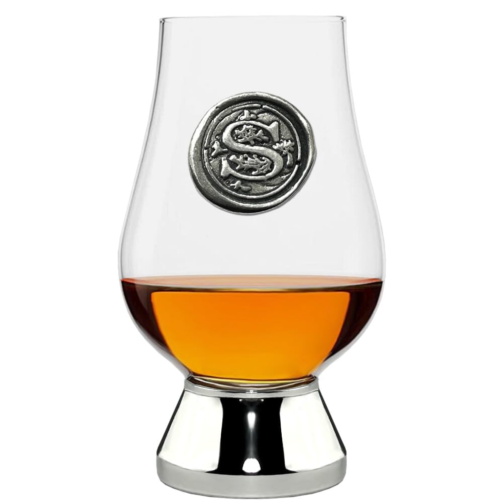 English Pewter Company Glencairn Personalised Whisky Glass with Monogram Initial - Unique Gifts for Men - with Your Choice of Initial 200ml [WGP219] (S)