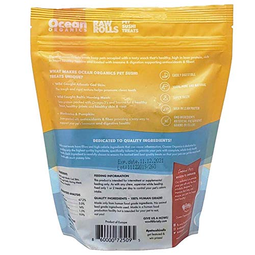 Bristly Ocean Organics Raw Rolls Natural Fish Treats for Dogs & Cats - Organic Rawhide Alternative with Wild Caught Herring Meat & Cod Skin - 5.5oz of Pet Sushi Treats Full of Taurine & Omega3 - Thumbnail 3