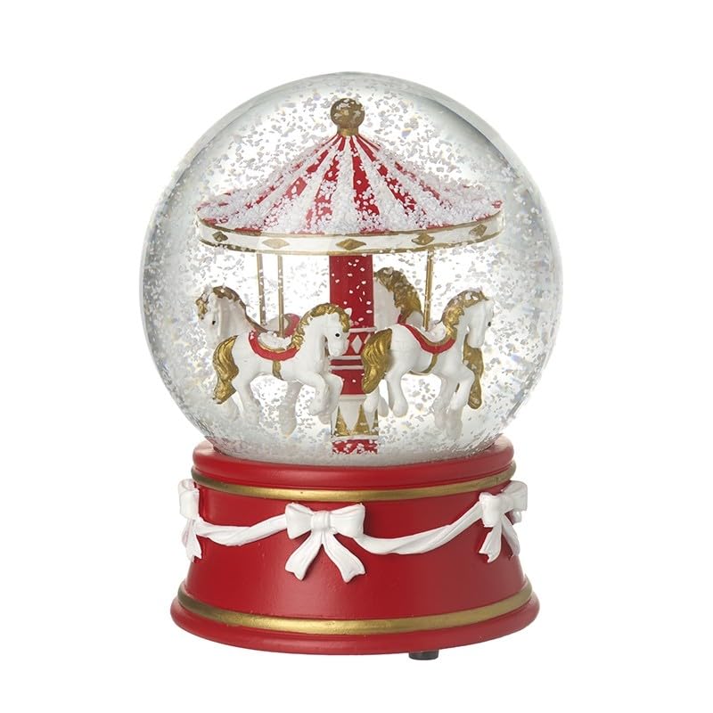 Heaven Sends Musical Merry Go Round Snowglobe Red and White