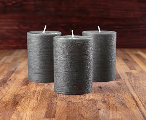 Set of 3 Charcoal Pillar Candles Dark Grey 3" x 4" Gray Rustic Unscented Dripless for Weddings Decoration Church Restaurant Spa Florist