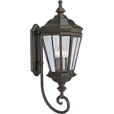Progress Lighting Crawford Collection 3-Light Clear Beveled Glass New Traditional Outdoor Large Wall Lantern Light Oil Rubbed