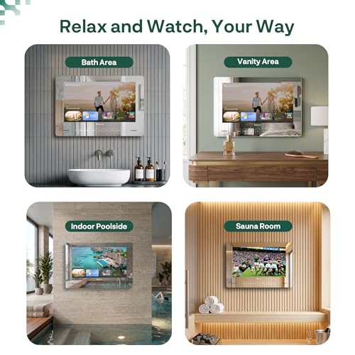 SYLVOX 32 Inch TV Mirror, Smart Google Television 1080P FHD Mirror Wall Mount Design Television IP66 Waterproof, DVB-C/T2/S2 | WiFi, Google Assistant, for Shower, Bathroom