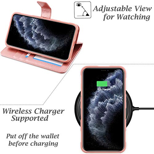 AMOVO Case for iPhone 11 Pro (5.8'') [2 in 1] iPhone 11 Pro Wallet Case Detachable [Vegan Leather] [Hand Strap] [Stand Feature] iPhone 11 Pro Flip Folio Case Cover with Gift Box Package (Rosegold) - Thumbnail 4